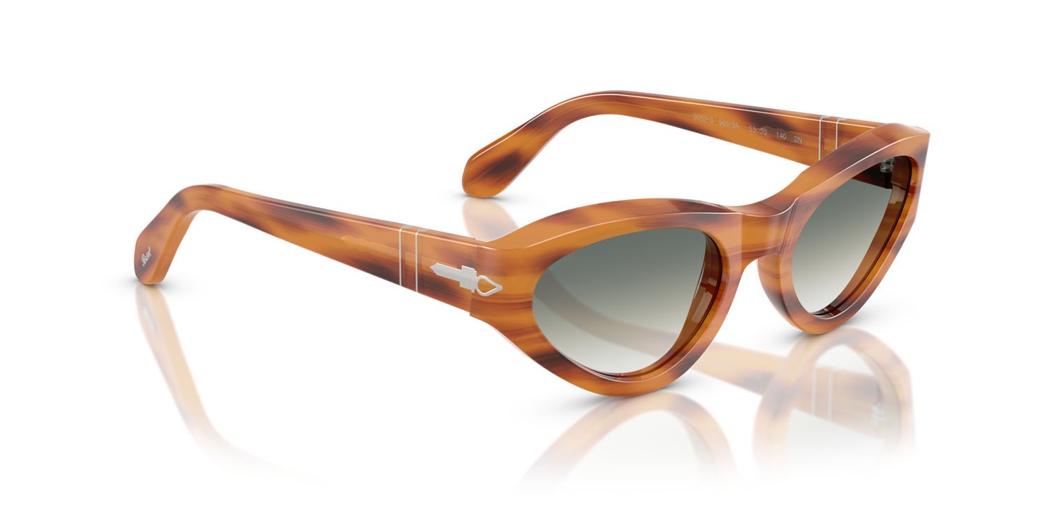 Sunglasses Persol PO 0052S (960/3A) color striato marrone shape butterfly lenses trasparente sfumato verde