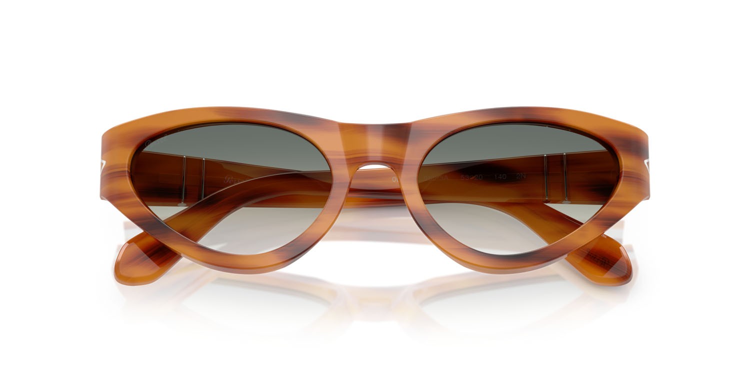 Sunglasses Persol PO 0052S (960/3A) color striato marrone shape butterfly lenses trasparente sfumato verde