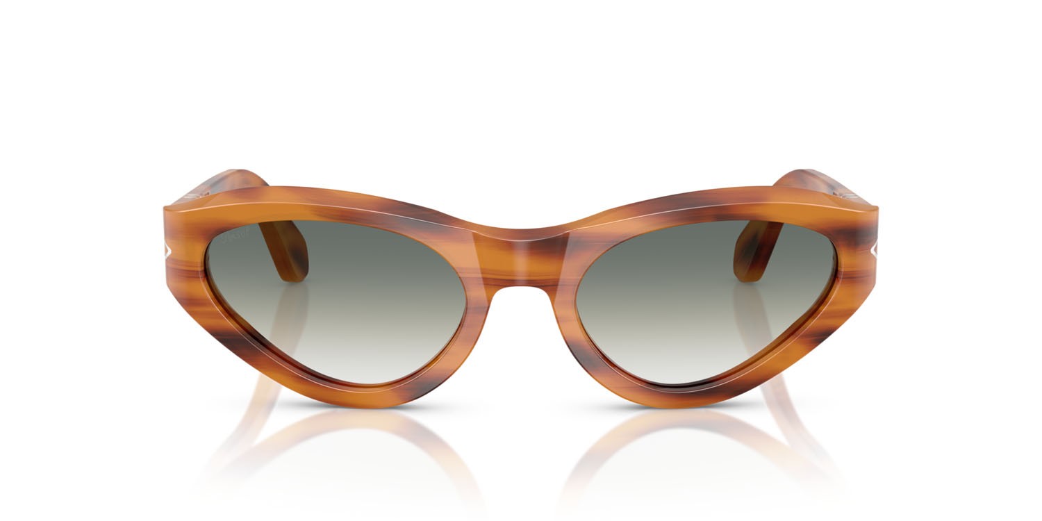 Sunglasses Persol PO 0052S (960/3A) color striato marrone shape butterfly lenses trasparente sfumato verde