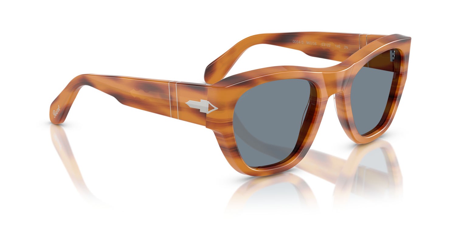 Occhiali da sole Persol PO 0054S (960/56) colore striato marrone forma quadrato lenti azzurro