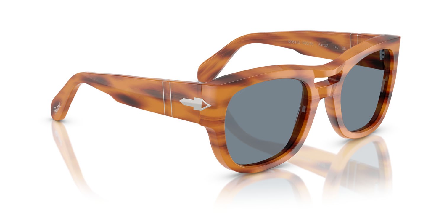 Occhiali da sole Persol PO 0064S (960/56) colore striato marrone forma quadrato lenti azzurro