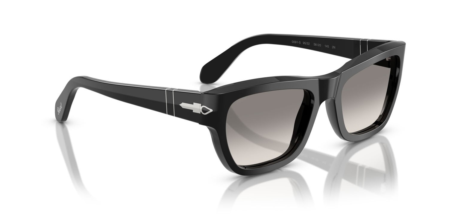 Occhiali da sole Persol PO 0091S (95/32) colore nero forma farfalla lenti trasparente sfumato grigio