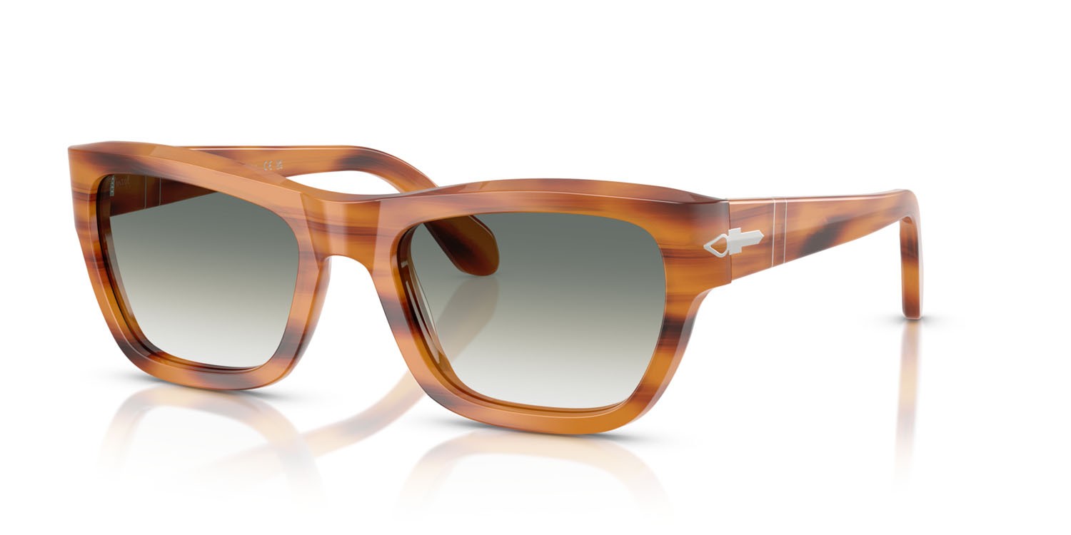 Occhiali da sole Persol PO 0091S (960/3A) colore striato marrone forma farfalla lenti trasparente sfumato verde