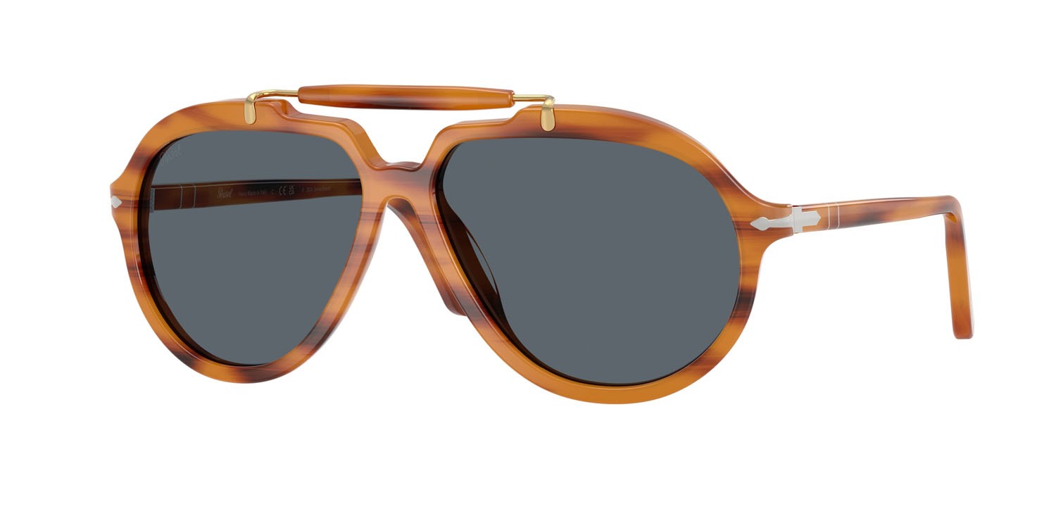 Sunglasses Persol Senna Series PO 0202S (960/R5) color striato marrone shape square lenses blu