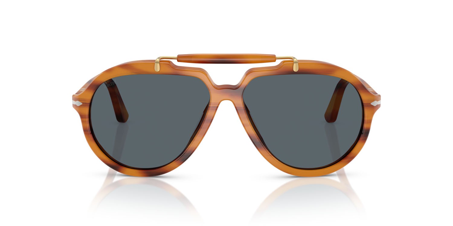 Sunglasses Persol Senna Series PO 0202S (960/R5) color striato marrone shape square lenses blu