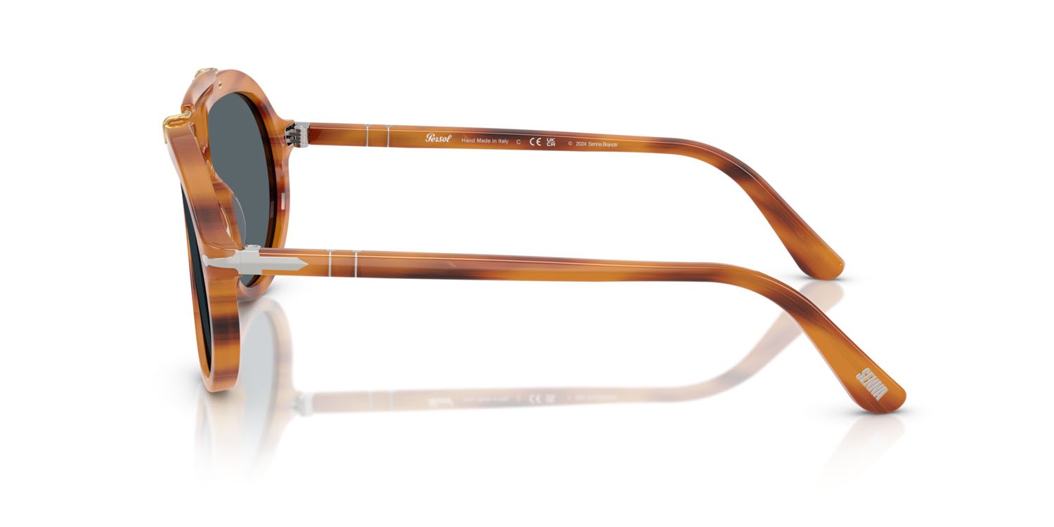 Sunglasses Persol Senna Series PO 0202S (960/R5) color striato marrone shape square lenses blu