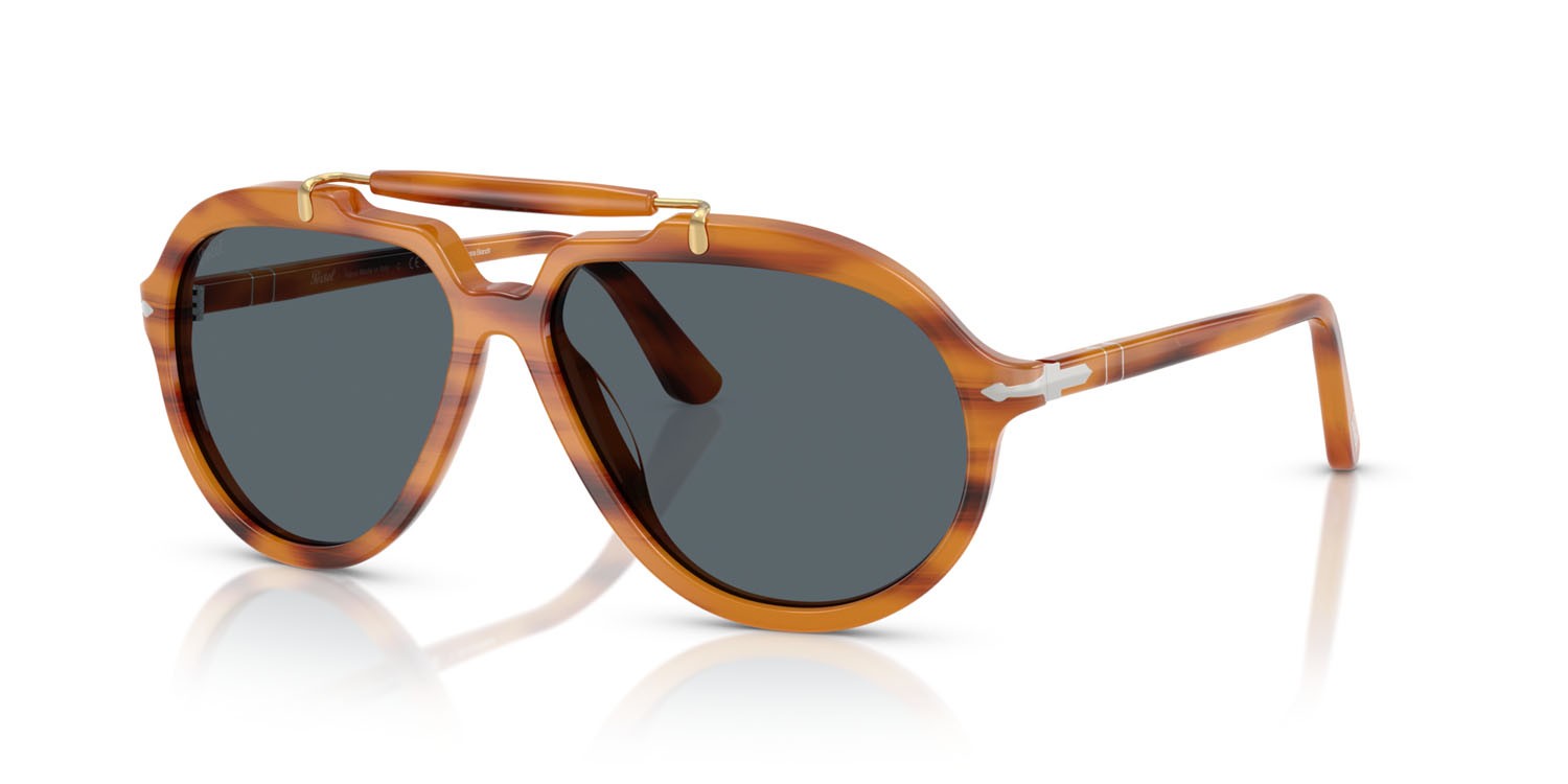 Sunglasses Persol Senna Series PO 0202S (960/R5) color striato marrone shape square lenses blu