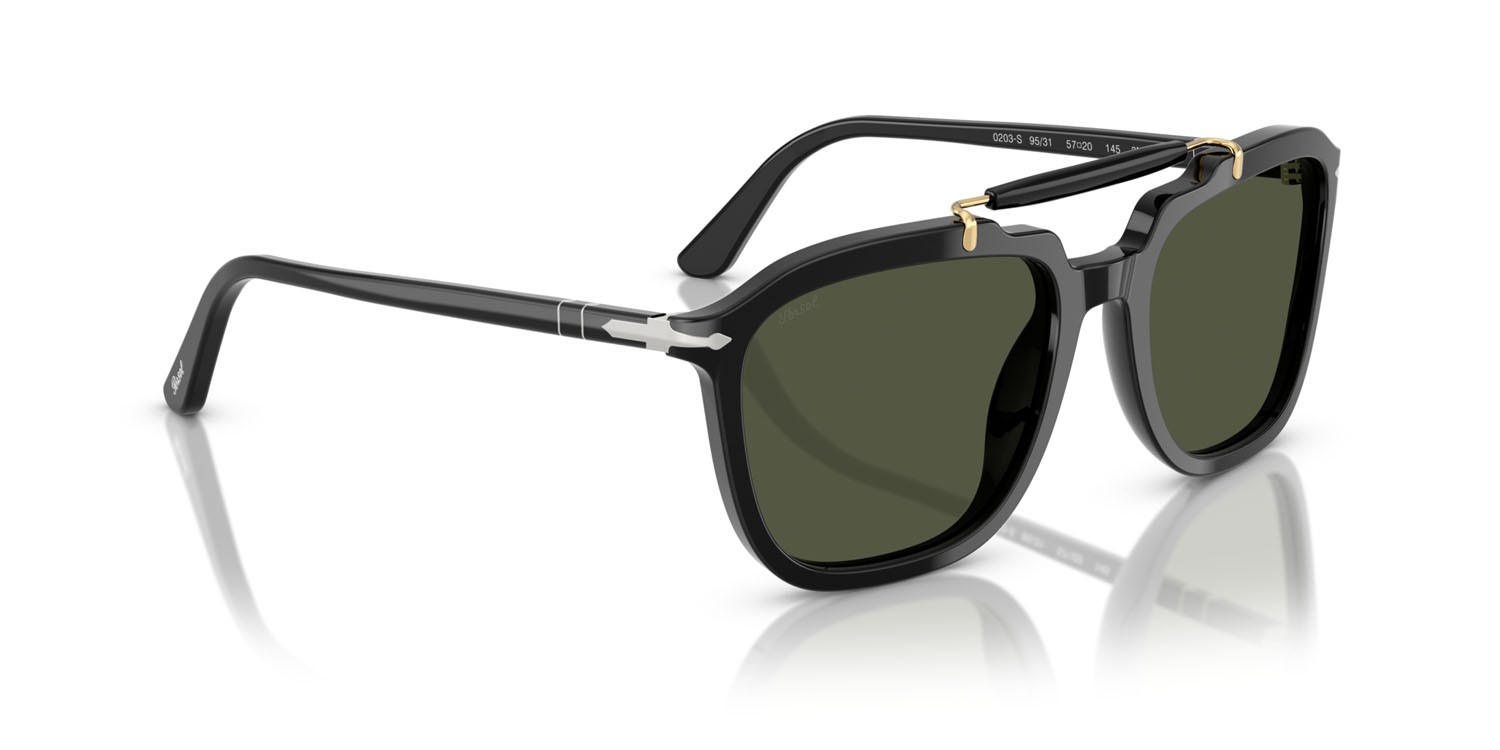 Occhiali da sole Persol Senna Series PO 0203S (95/31) colore nero forma quadrato lenti verde