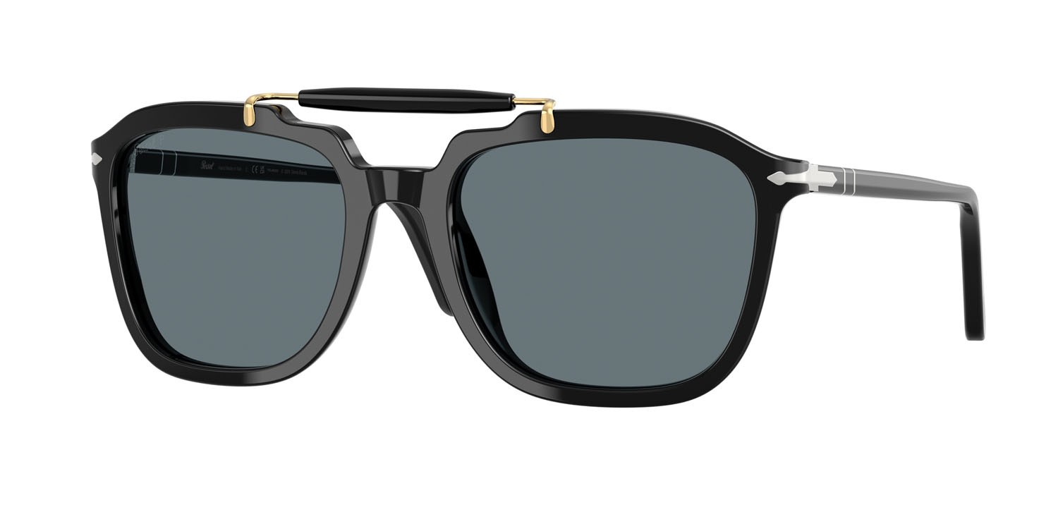 Occhiali da sole Persol Senna Series PO 0203S (95/3R) colore nero forma quadrato lenti polarizzata blu scuro