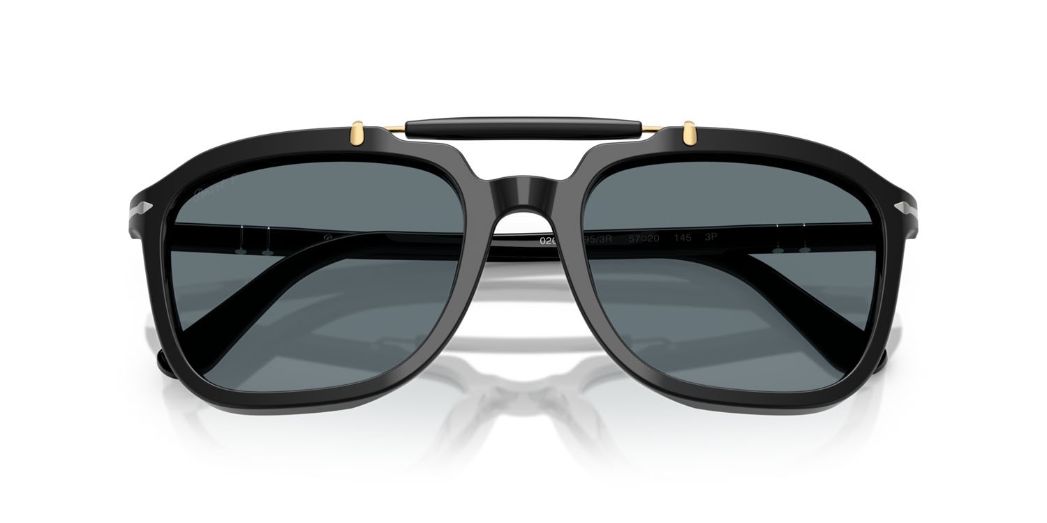 Occhiali da sole Persol Senna Series PO 0203S (95/3R) colore nero forma quadrato lenti polarizzata blu scuro
