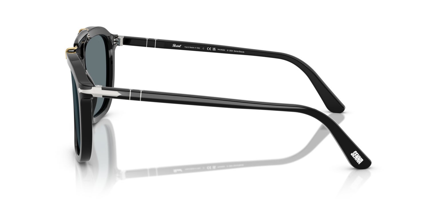Occhiali da sole Persol Senna Series PO 0203S (95/3R) colore nero forma quadrato lenti polarizzata blu scuro