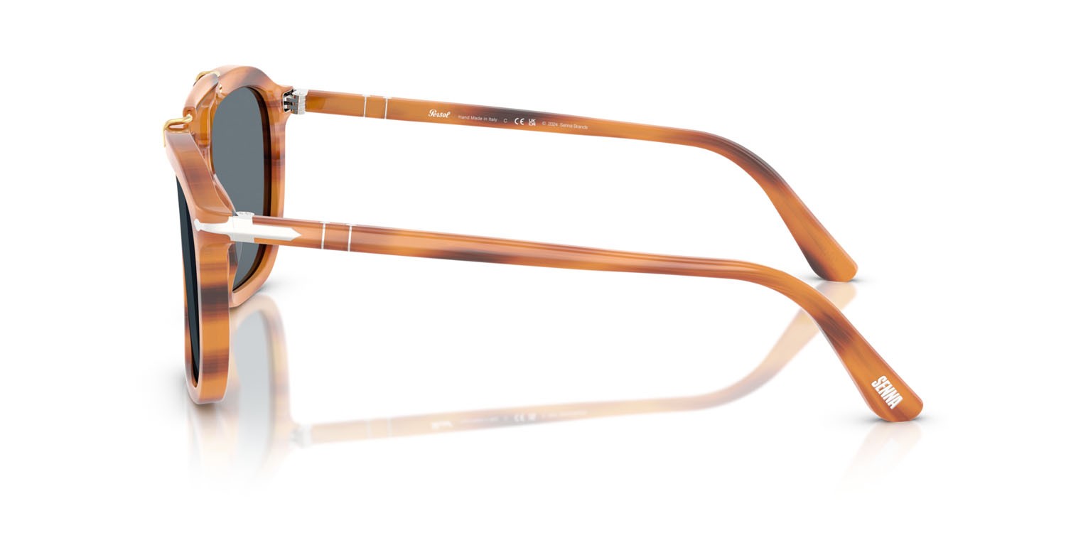 Occhiali da sole Persol Senna Series PO 0203S (960/R5) colore striato marrone forma quadrato lenti blu