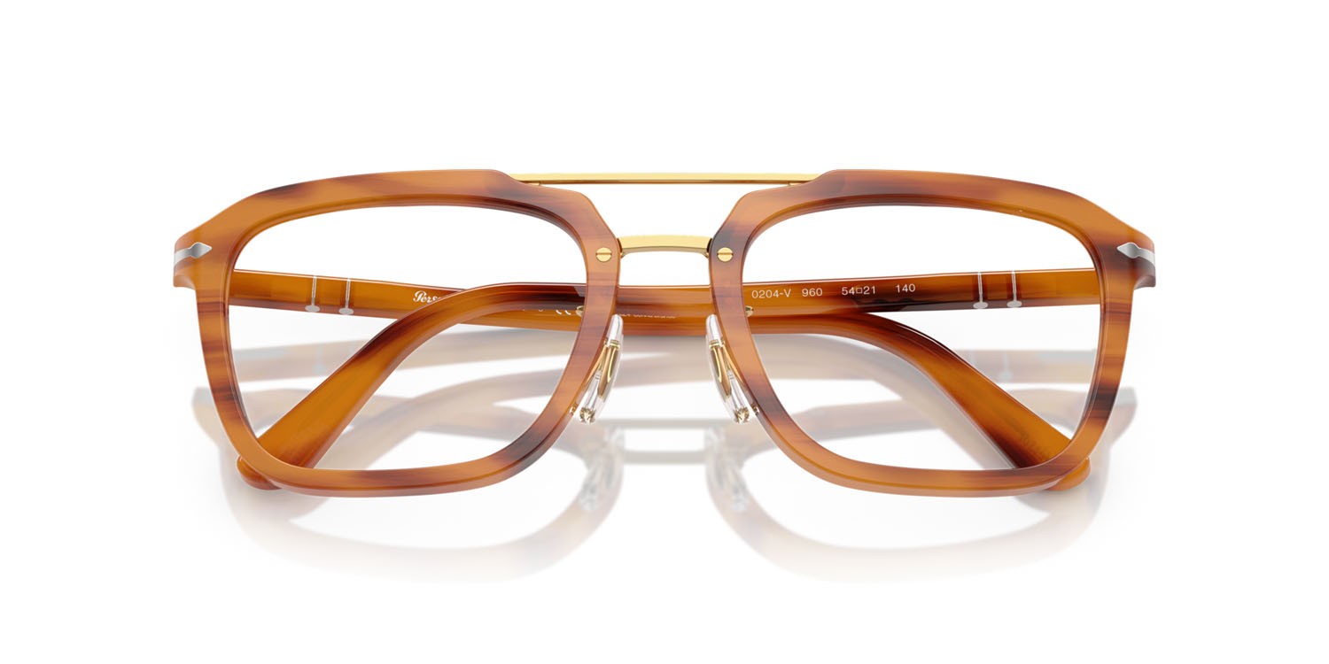 Occhiali da vista Persol Senna Series PO 0204V (960) colore striato marrone forma quadrato lenti lente demo