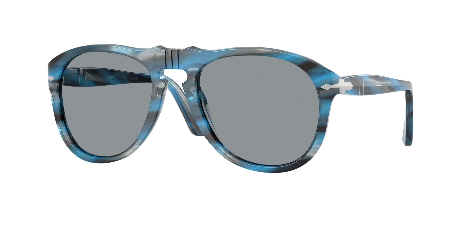 Occhiali da sole Persol PO 0649 (1234R5) colore striato blu e grigio forma aviator lenti grigio