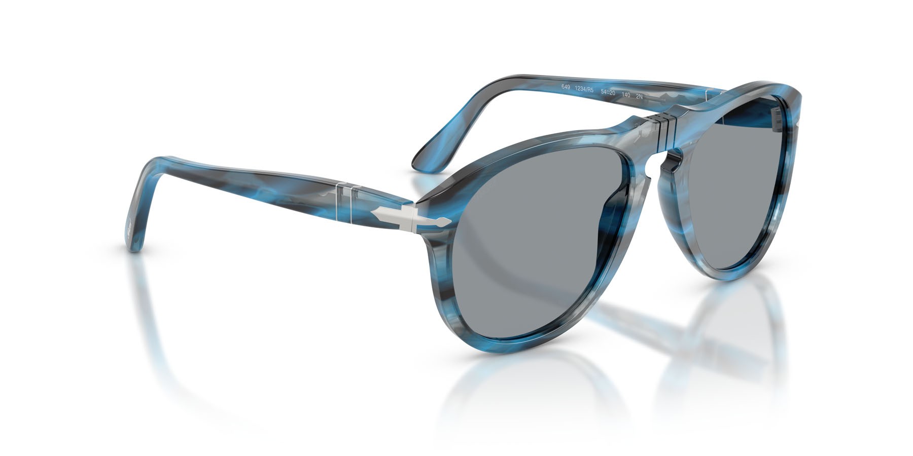 Occhiali da sole Persol PO 0649 (1234R5) colore striato blu e grigio forma aviator lenti grigio