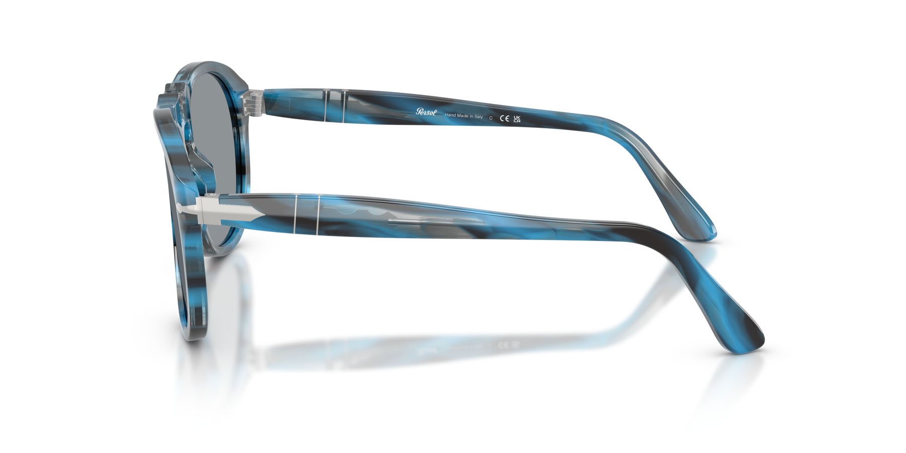 Occhiali da sole Persol PO 0649 (1234R5) colore striato blu e grigio forma aviator lenti grigio