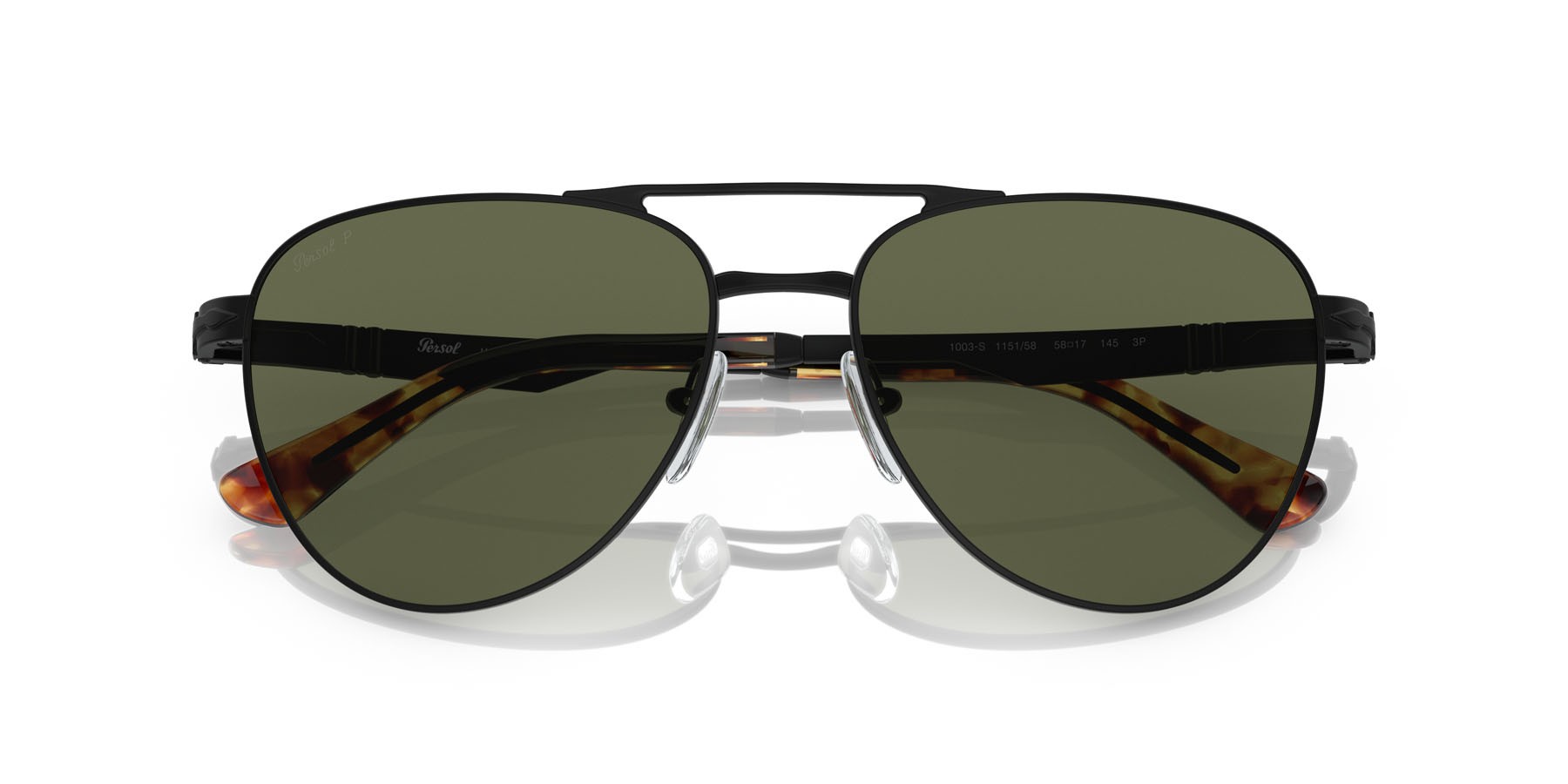 Occhiali da sole Persol PO 1003S (115158) colore nero semi-lucido forma aviator lenti polarized verde