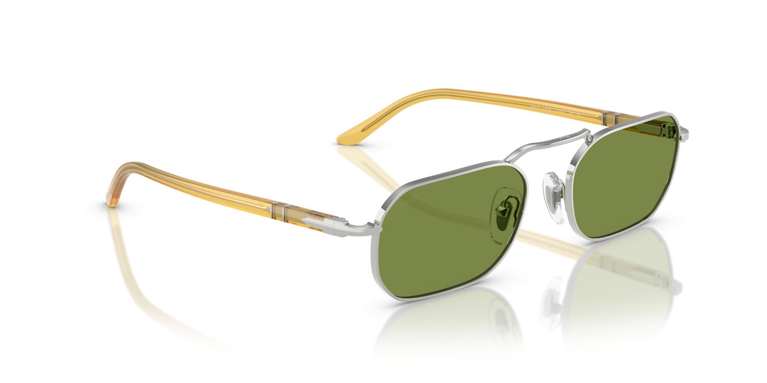 Occhiali da sole Persol PO 1020S (518/4E) colore argento forma rettangolare lenti verde chiaro