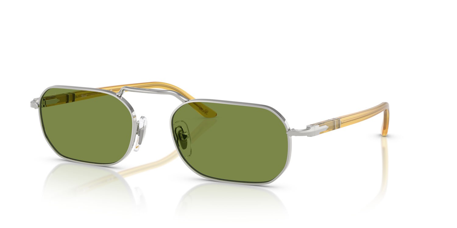 Occhiali da sole Persol PO 1020S (518/4E) colore argento forma rettangolare lenti verde chiaro