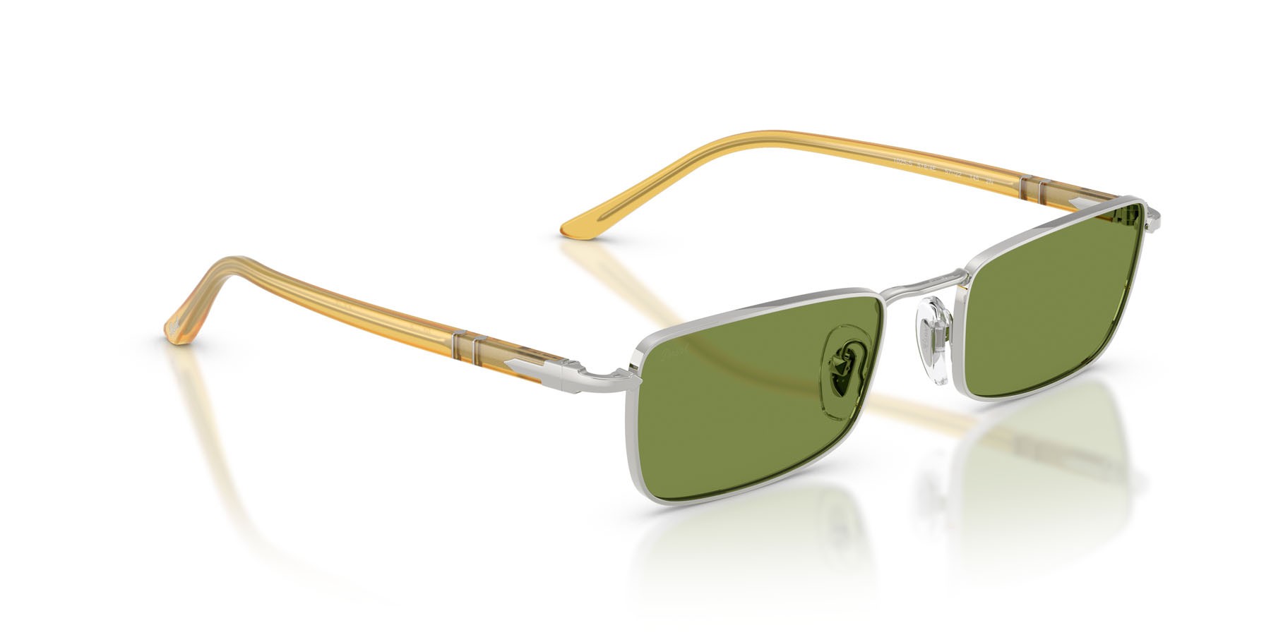 Occhiali da sole Persol PO 1025S (518/4E) colore argento forma rettangolare lenti verde