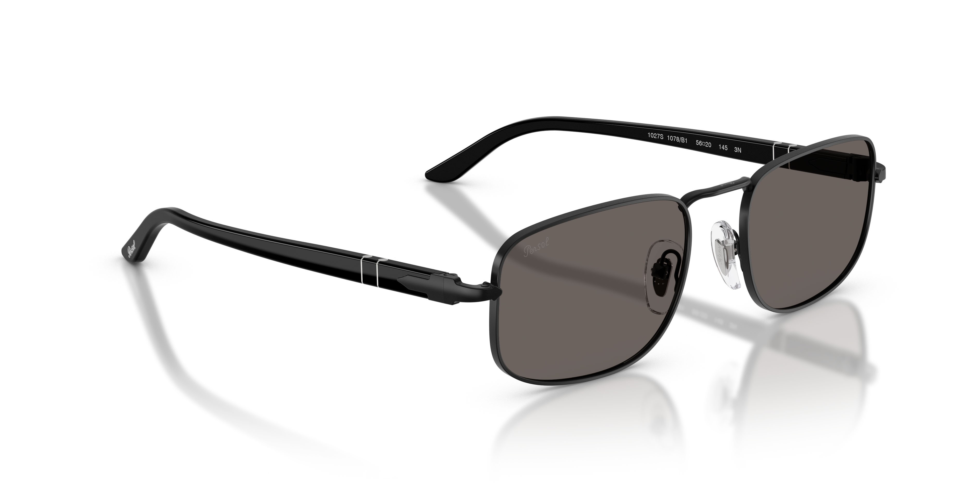 Sunglasses Persol PO 1027S (1078B1) color nero semi-lucido shape square lenses grigio scuro
