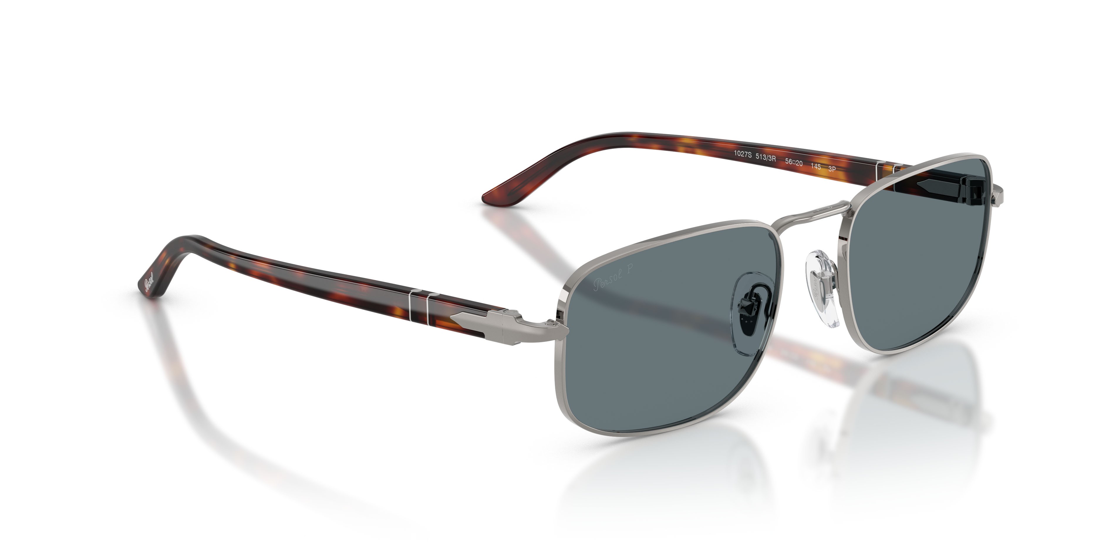 Sunglasses Persol PO 1027S (513/3R) color gunmetal shape square lenses polarizzata blu scuro