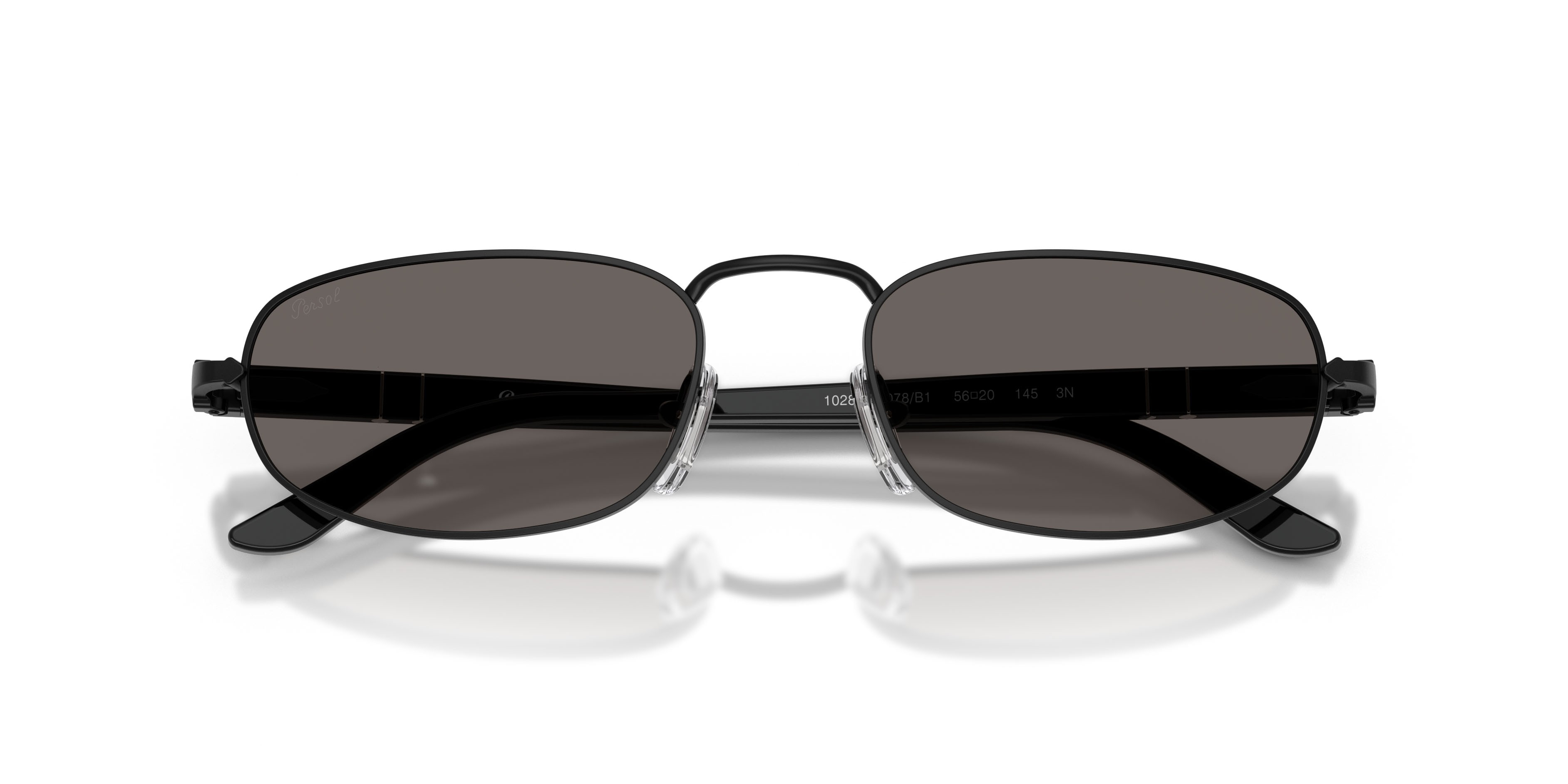 Sunglasses Persol PO 1028S (1078B1) color nero semi-lucido shape square lenses grigio scuro