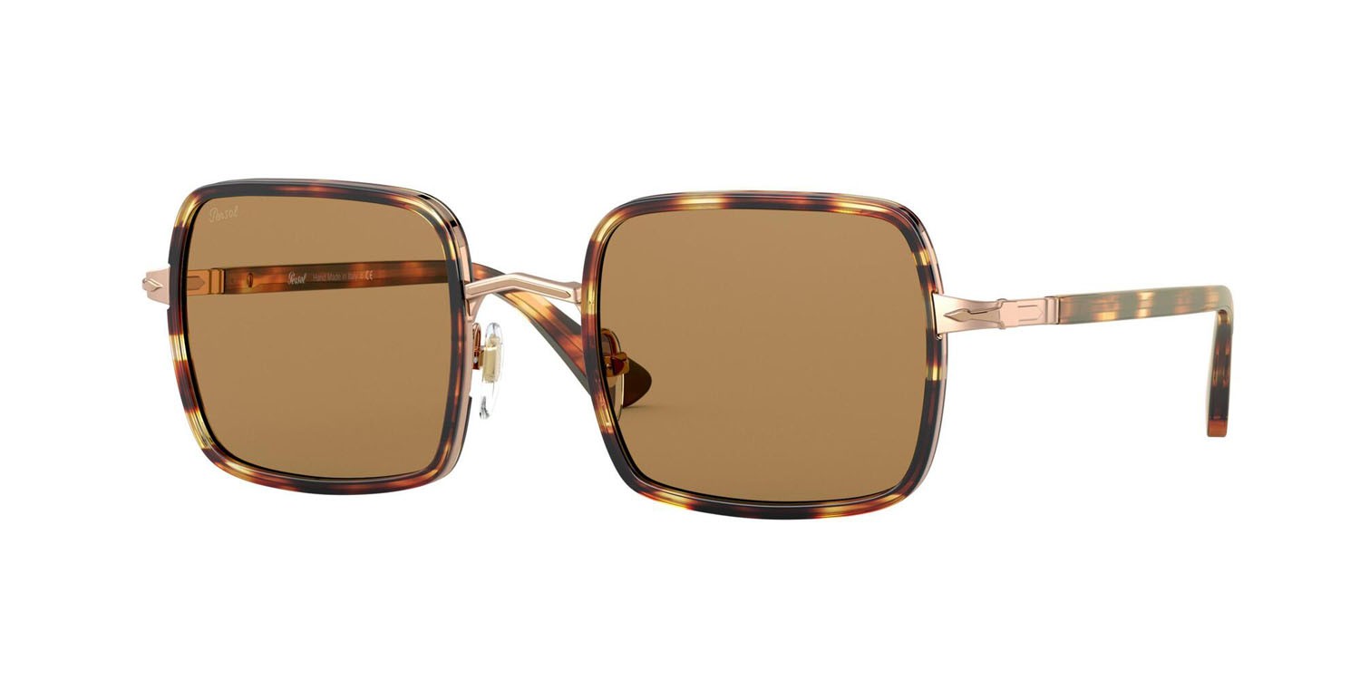 Sonnenbrillen Persol PO 2475S (108053) farbe giallo striato marrone form quadratisch gläser marrone