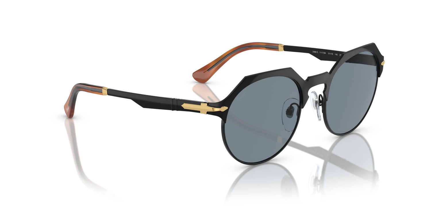 Sonnenbrillen Persol PO 2488S (111756) farbe nero semi-brillante/nero brillante form quadratisch gläser azzurro