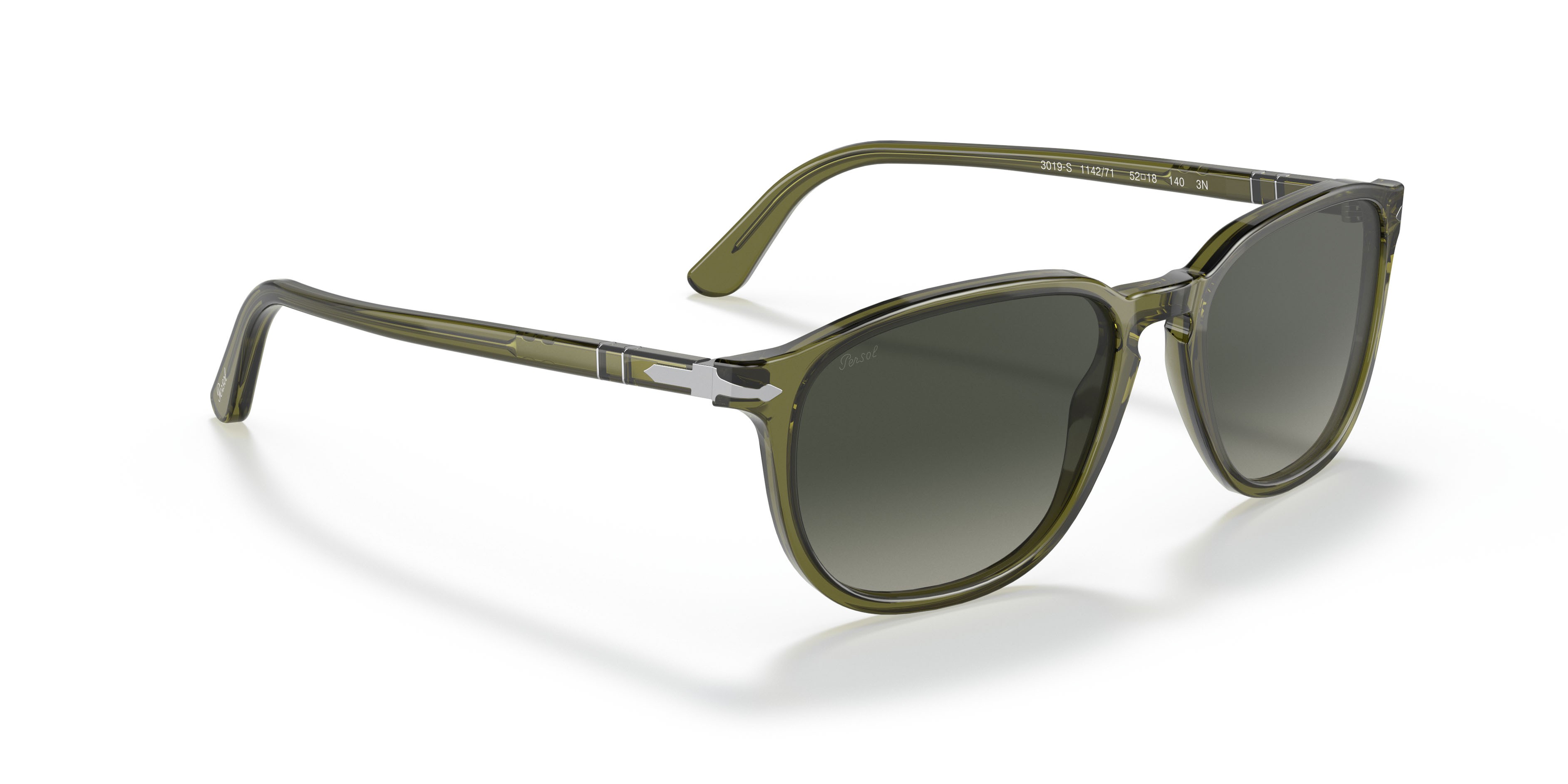 Sunglasses Persol PO 3019S (114271) color verde shape square lenses grigio chiaro sfumato grigio scuro