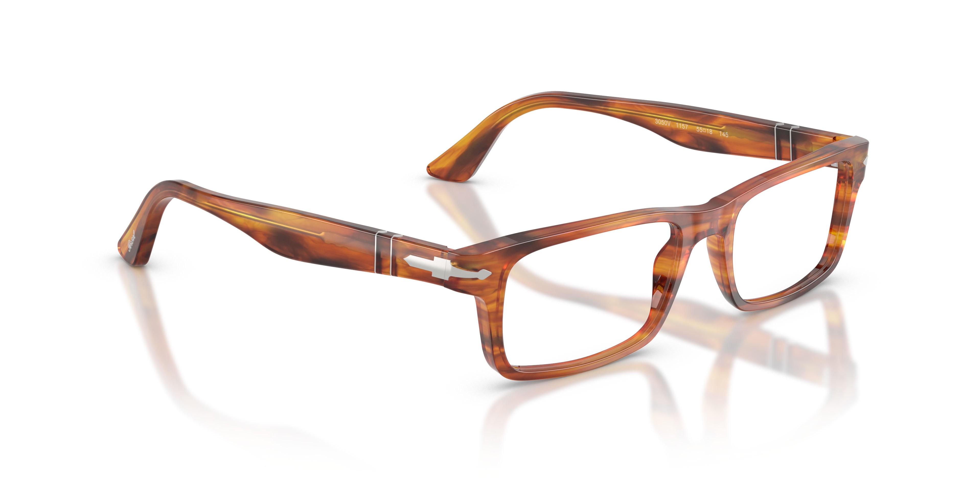Eyeglasses Persol PO 3050V (1157) color striato marrone shape rectangle lenses lente demo