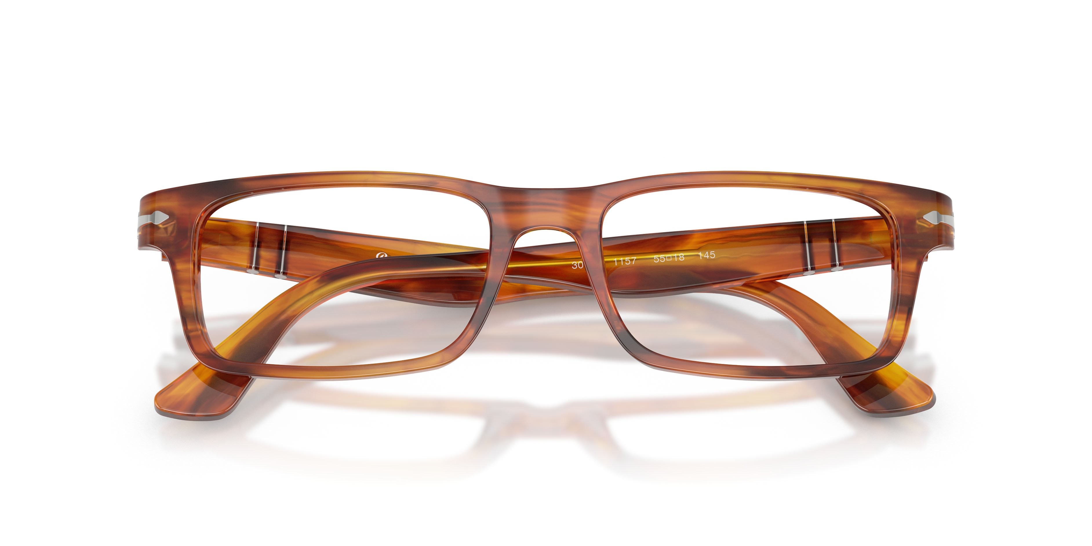 Eyeglasses Persol PO 3050V (1157) color striato marrone shape rectangle lenses lente demo