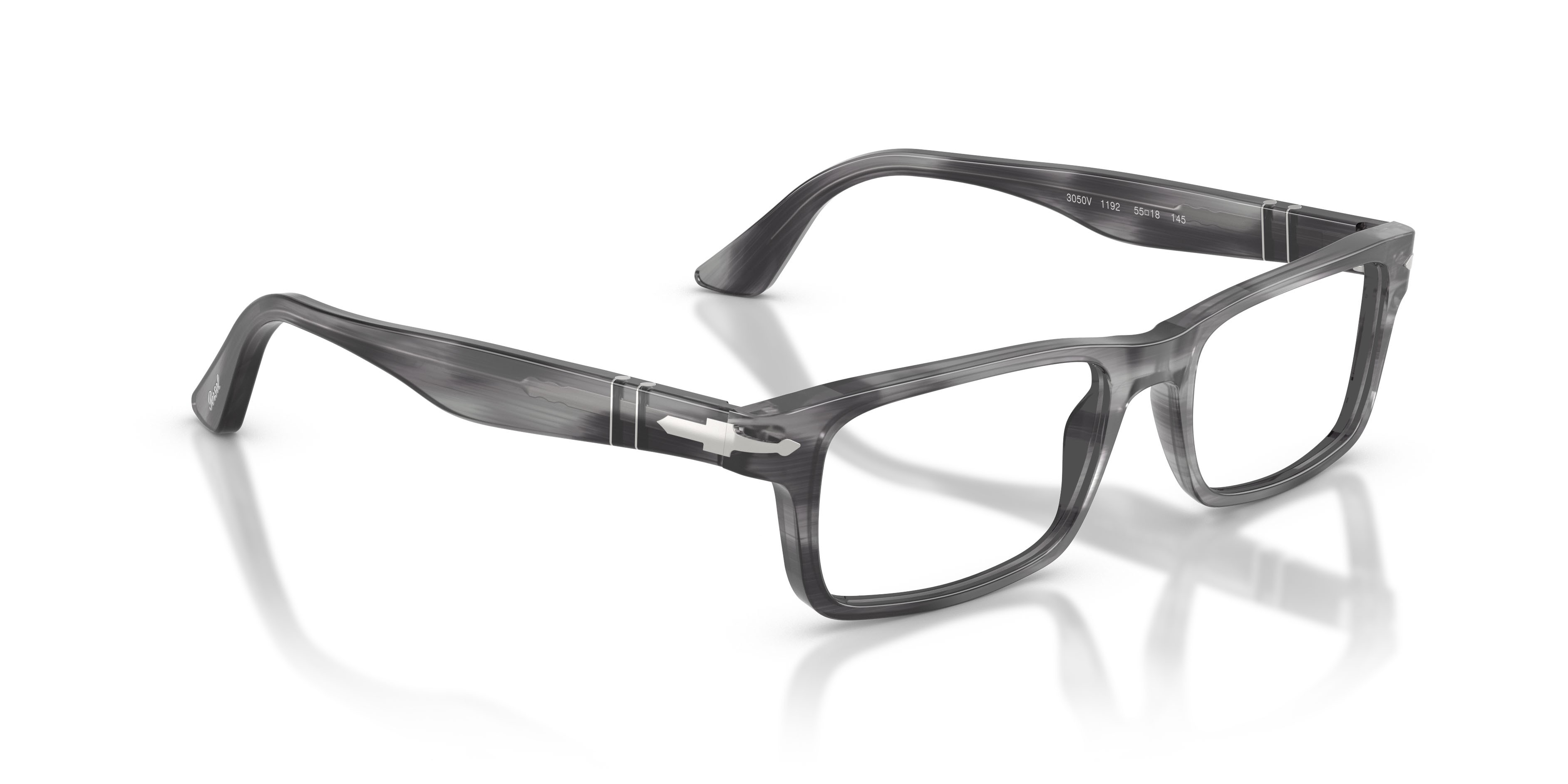 Eyeglasses Persol PO 3050V (1192) color striato grigio shape rectangle lenses lente demo