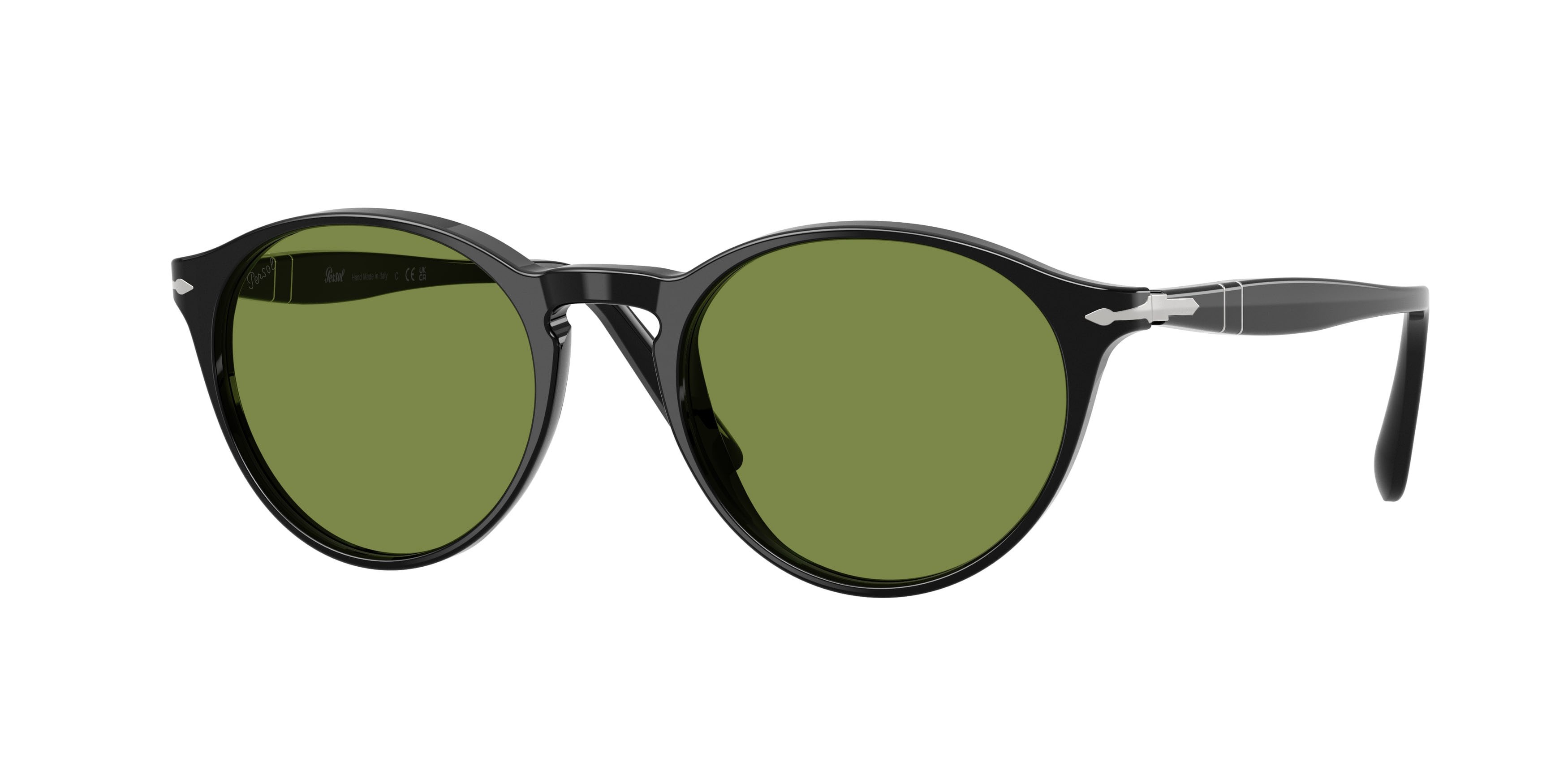 Occhiali da sole Persol PO 3092SM (95/4E) colore nero forma rotondo lenti verde