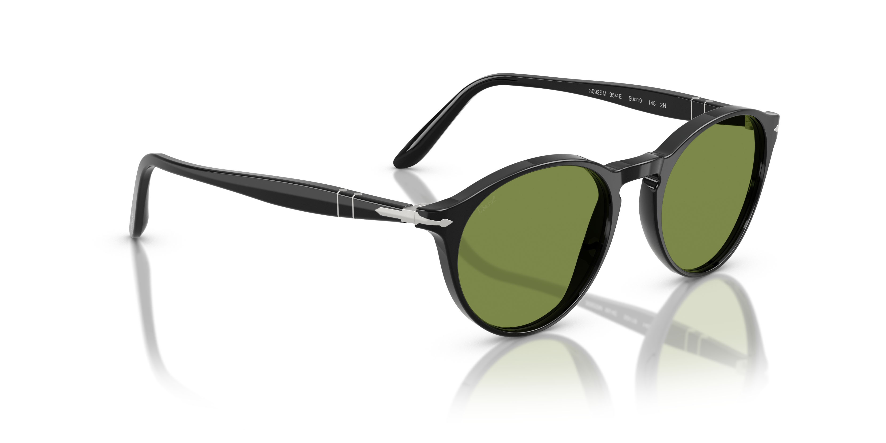 Occhiali da sole Persol PO 3092SM (95/4E) colore nero forma rotondo lenti verde