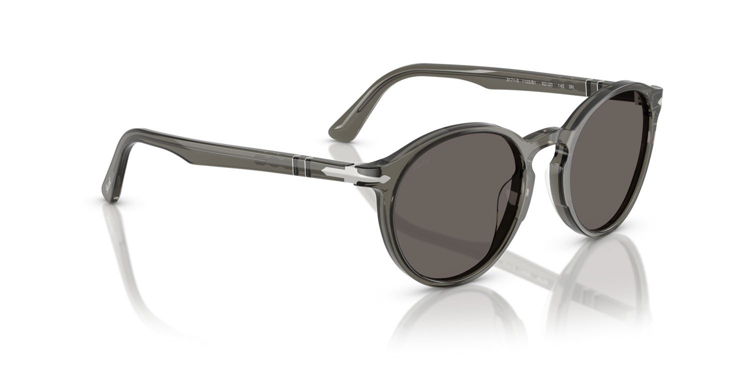 Occhiali da sole Persol PO 3171S (1103B1) colore grigio talpa trasparente forma pantos lenti grigio scuro