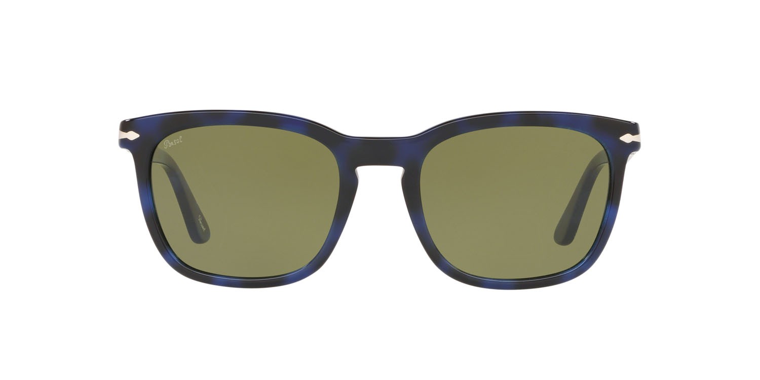Occhiali da sole Persol PO 3193S (10994E) colore blu tartarugato forma rettangolare lenti verde