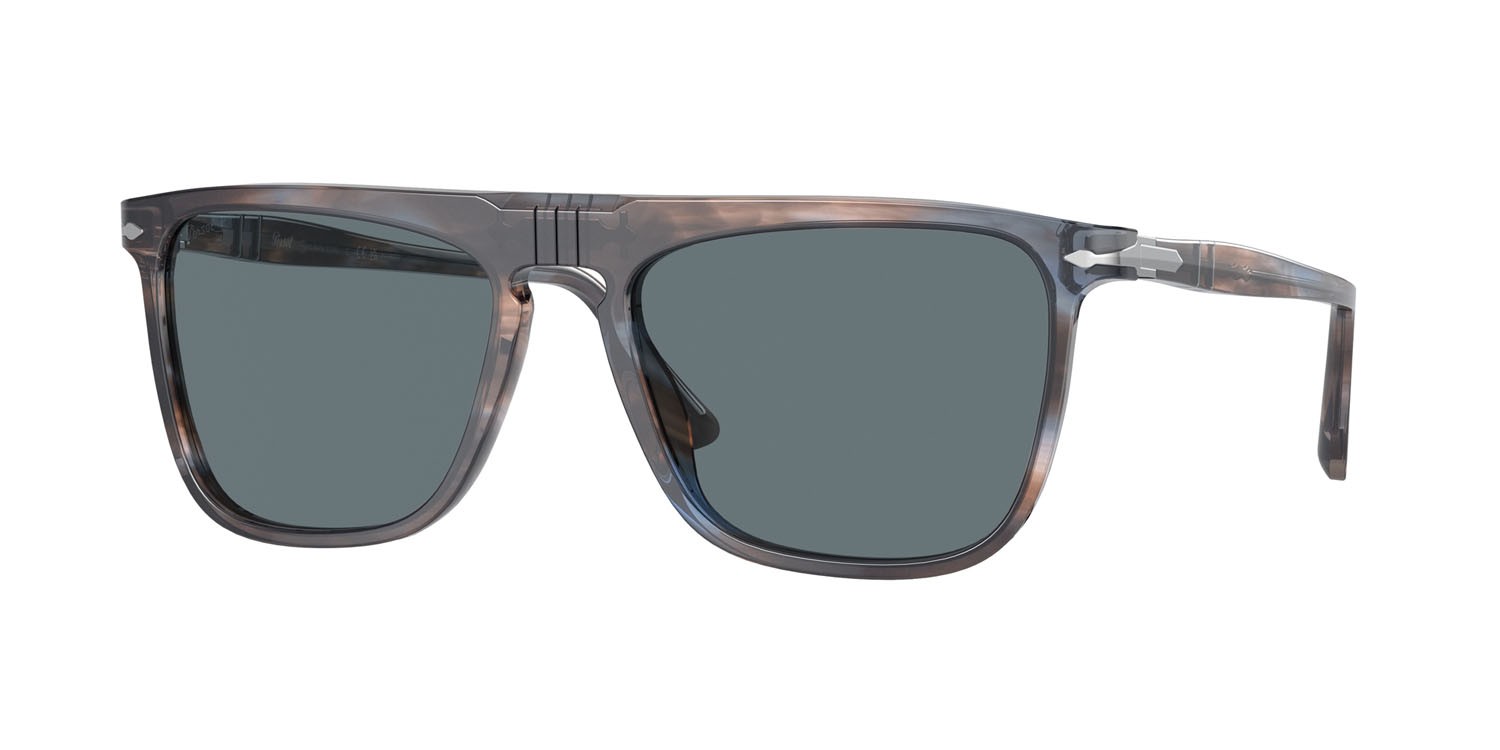 Sunglasses Persol PO 3225S (11553R) color striato blu shape rectangle lenses polarizzata blu scuro + antiriflesso