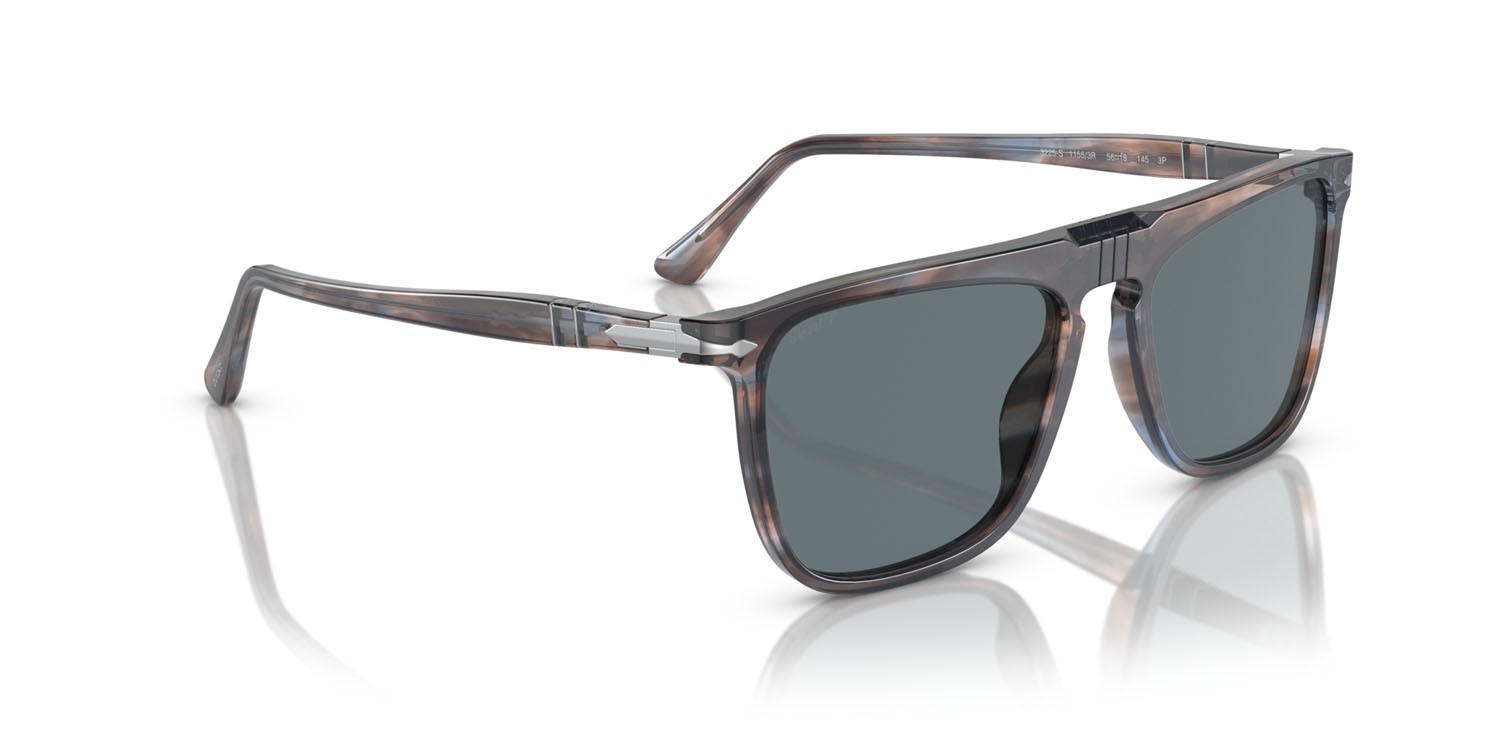Sunglasses Persol PO 3225S (11553R) color striato blu shape rectangle lenses polarizzata blu scuro + antiriflesso