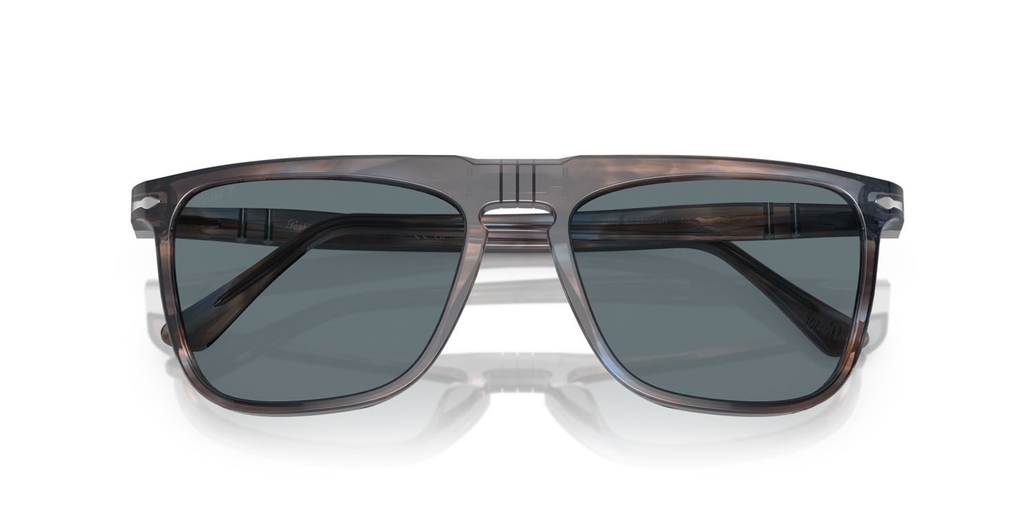 Sunglasses Persol PO 3225S (11553R) color striato blu shape rectangle lenses polarizzata blu scuro + antiriflesso