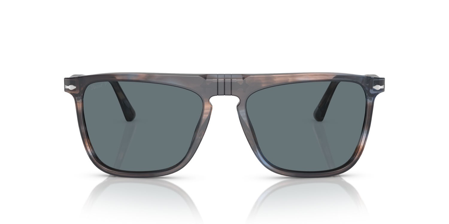 Sunglasses Persol PO 3225S (11553R) color striato blu shape rectangle lenses polarizzata blu scuro + antiriflesso
