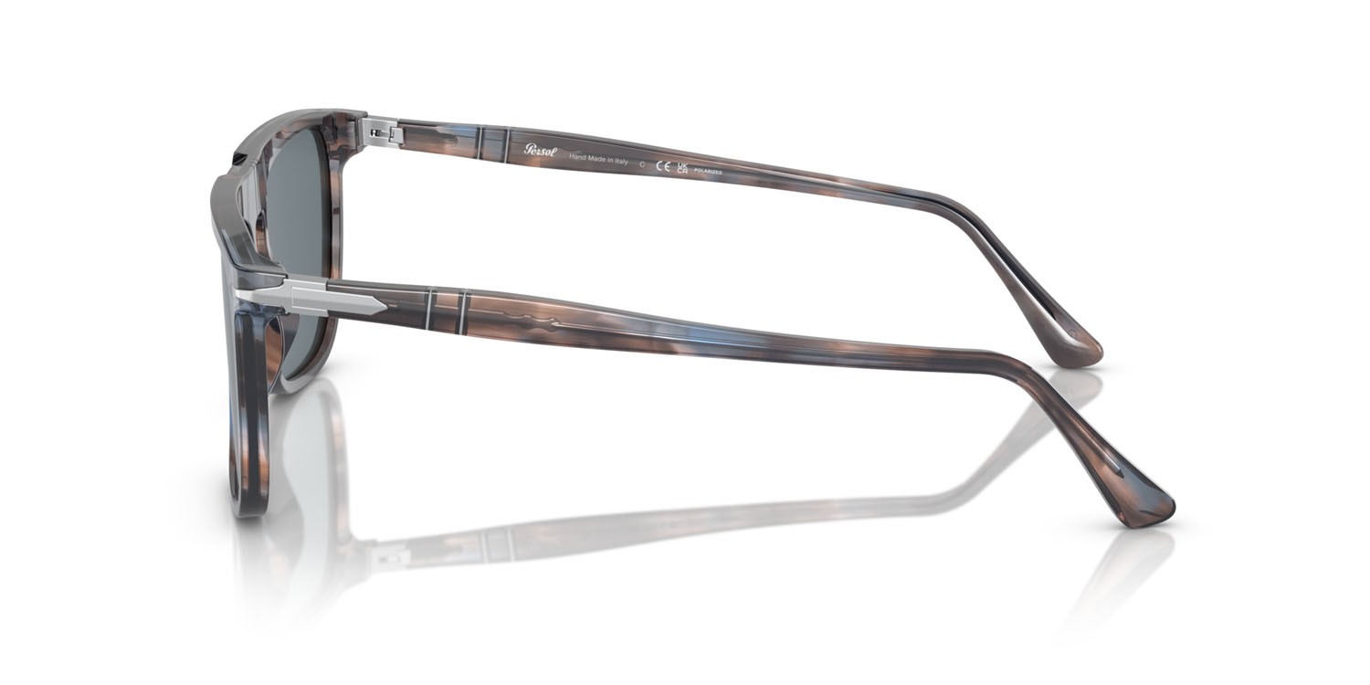 Sunglasses Persol PO 3225S (11553R) color striato blu shape rectangle lenses polarizzata blu scuro + antiriflesso