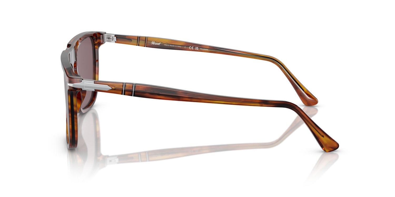 Sonnenbrillen Persol PO 3225S (1157AF) farbe striato marrone form rechteckig gläser dark violet polarized + ar