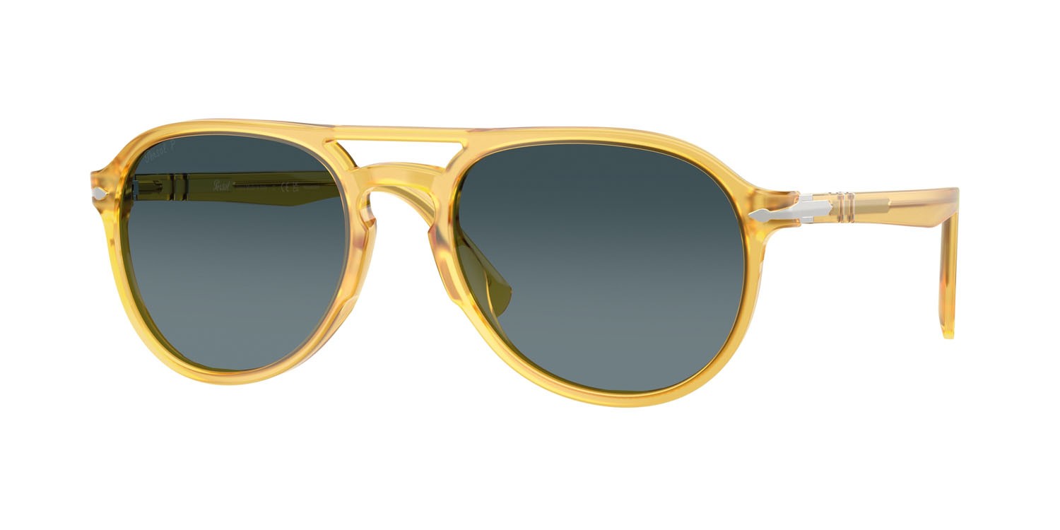 Sunglasses Persol El Profesor Sergio PO 3235S (204/S3) color miele shape aviator lenses celeste sfumato blu scuro