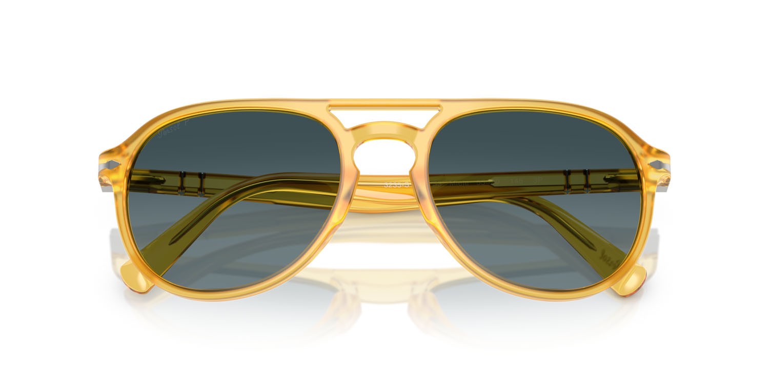 Sunglasses Persol El Profesor Sergio PO 3235S (204/S3) color miele shape aviator lenses celeste sfumato blu scuro