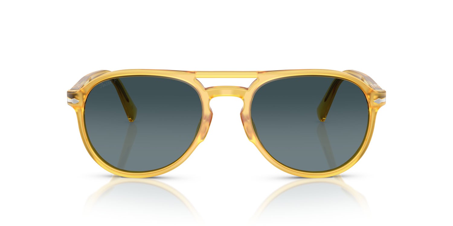 Sunglasses Persol El Profesor Sergio PO 3235S (204/S3) color miele shape aviator lenses celeste sfumato blu scuro