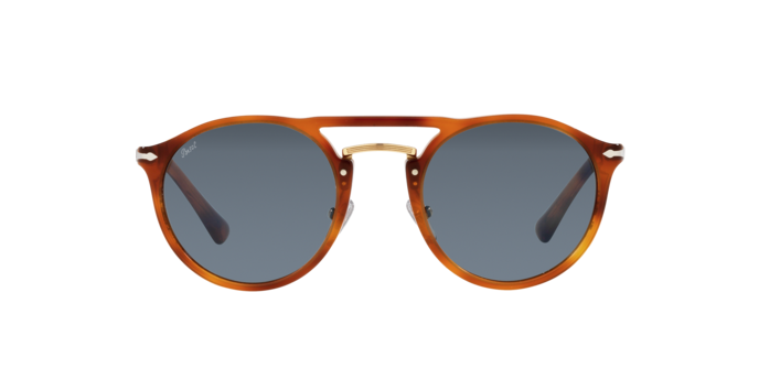 Occhiali da sole Persol PO 3264S (96/56) colore terra di siena forma pantos lenti light blue