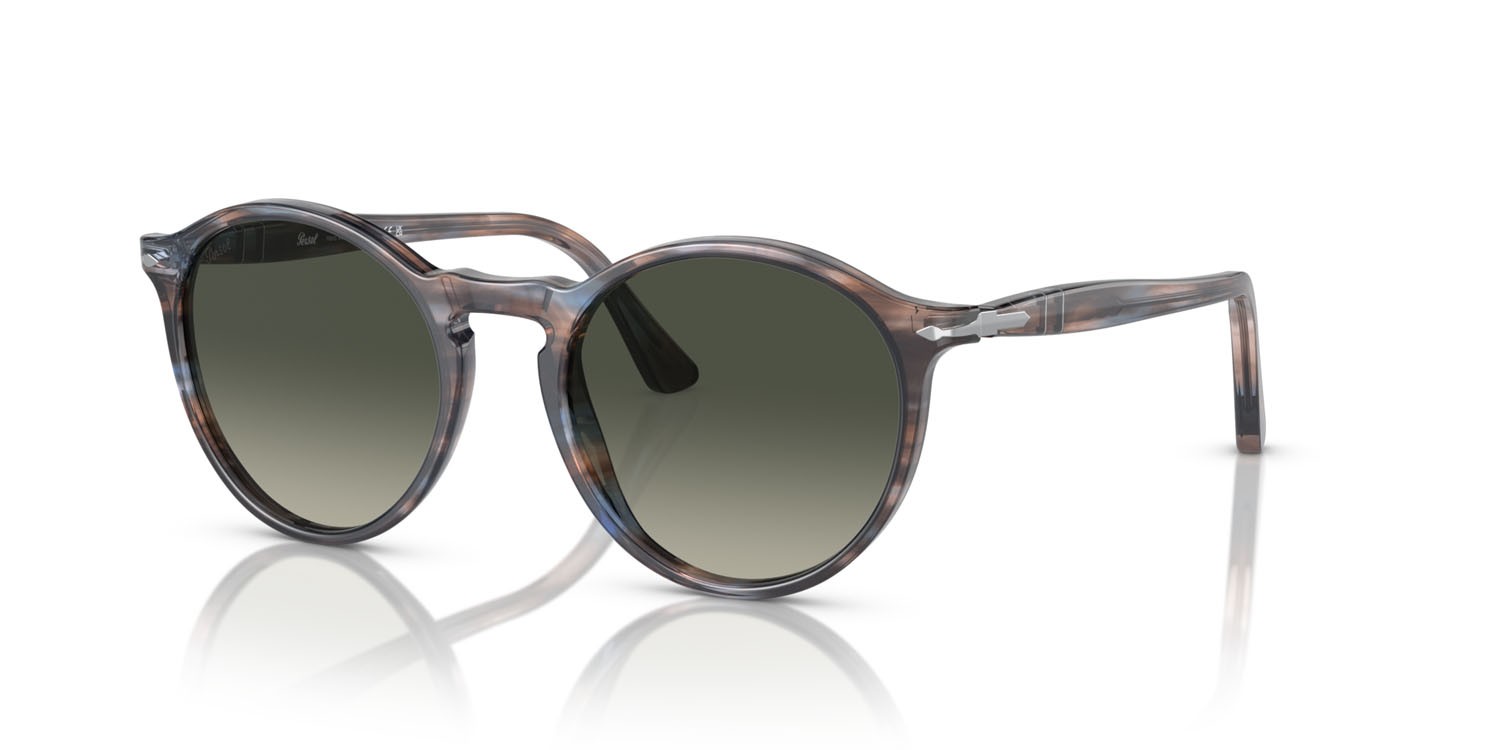 Sunglasses Persol PO 3285S (115571) color striato blu shape round lenses grigio sfumato