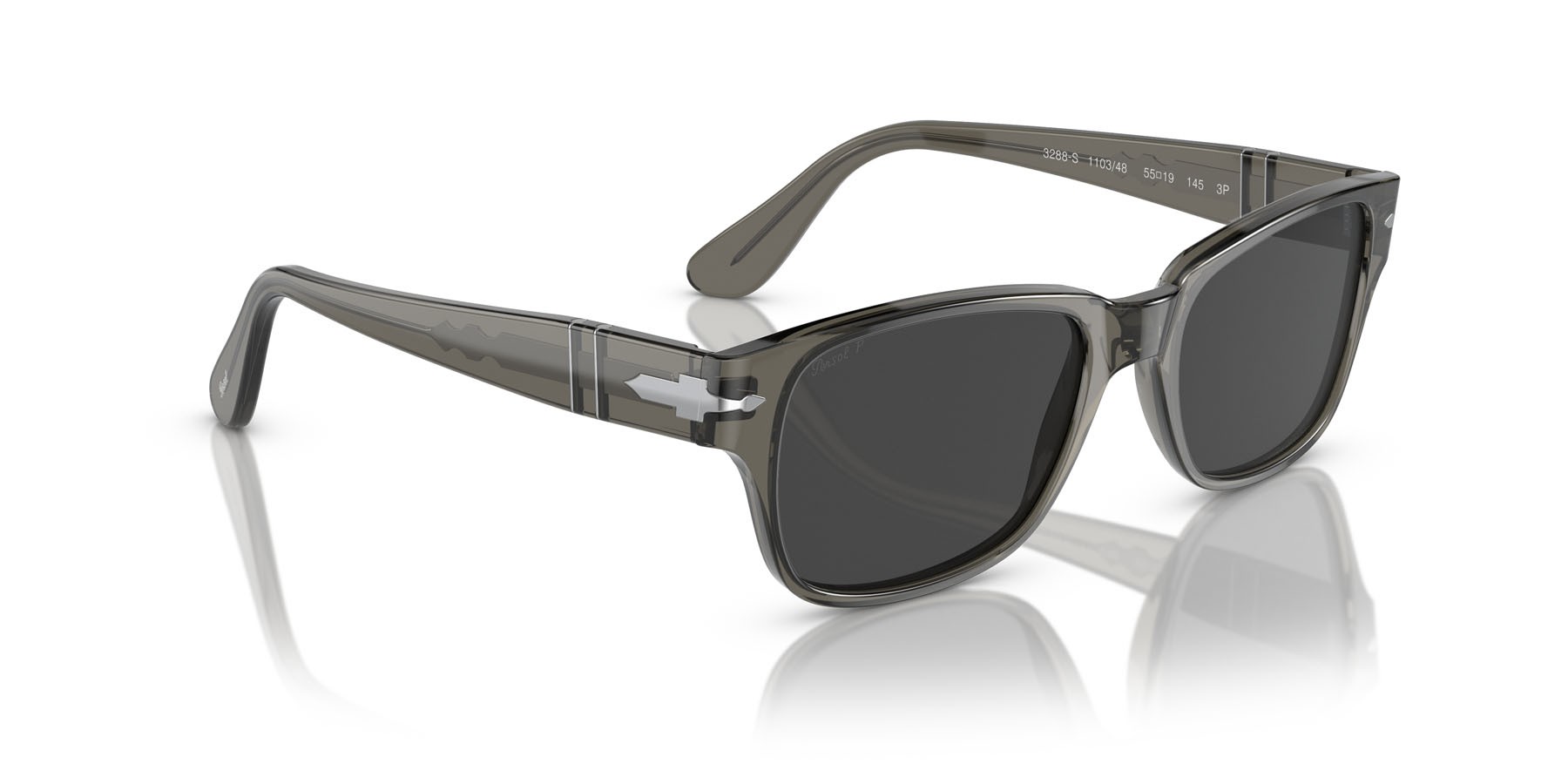 Occhiali da sole Persol PO 3288S (110348) colore grigio talpa trasparente forma rettangolare lenti polarizzata nero