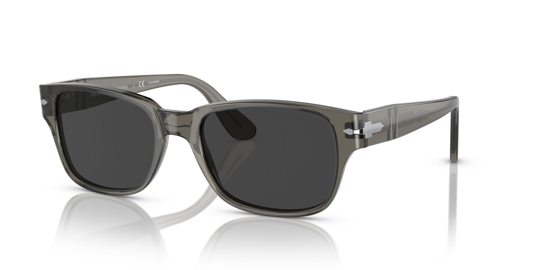 Occhiali da sole Persol PO 3288S (110348) colore grigio talpa trasparente forma rettangolare lenti polarizzata nero